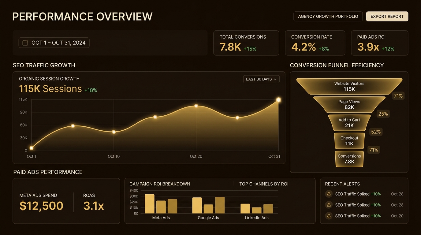 AI ART HUB multi-channel performance overview and growth strategy dashboard