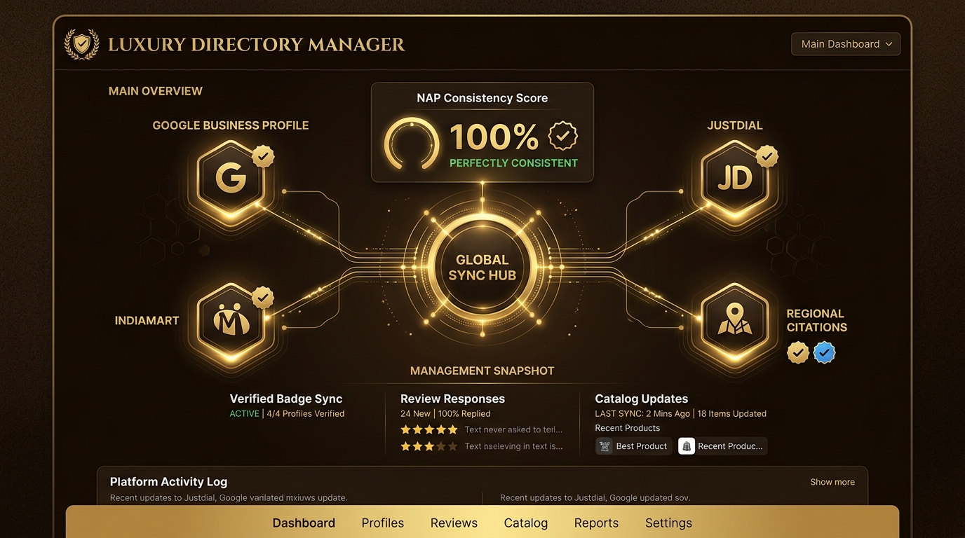 Multi-platform local business directory sync across Google Business Profile, Justdial, and IndiaMART